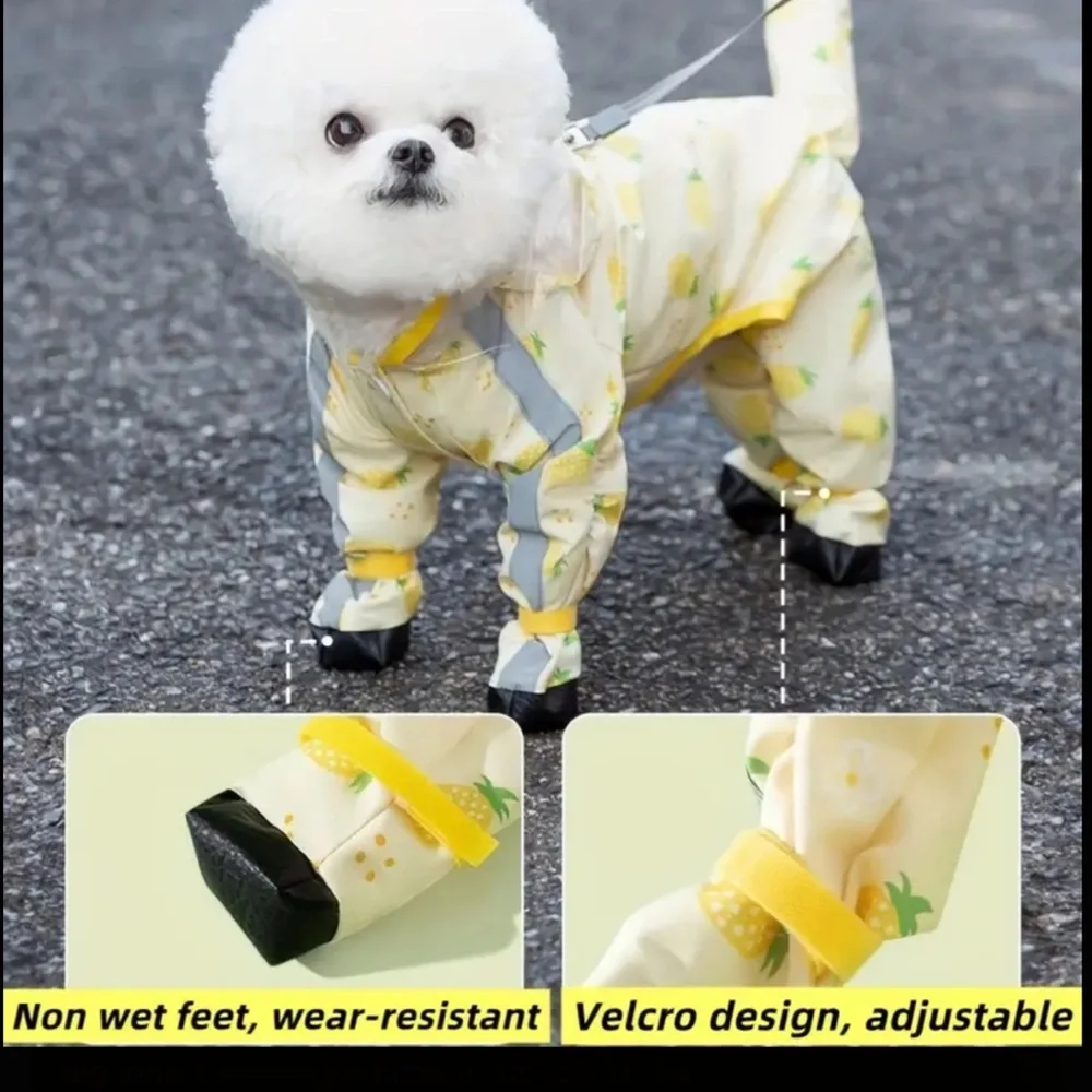💎Small Dog puppy Raincoat Jacket Tail Protect Feet Cover Waterproof 🍍 pineapple